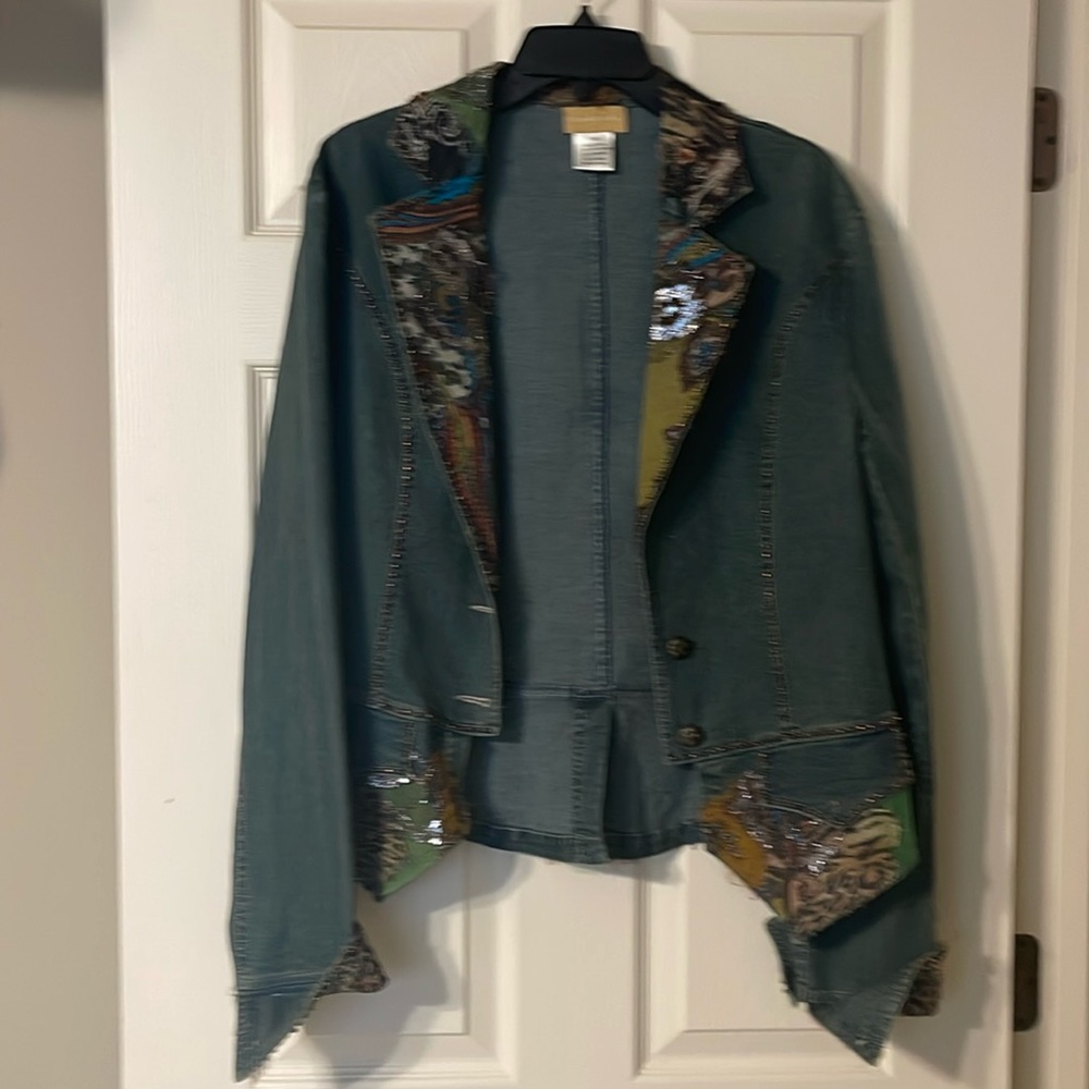 Embellished Teal Women's Blazer with Decorative Trim